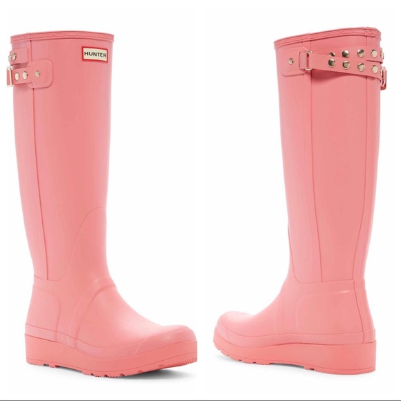 Hunter Shoes - (Sold) Hunter Tall Studded Wedge Rain Boot Pink